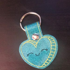 Blue sparkly leather heart keychain